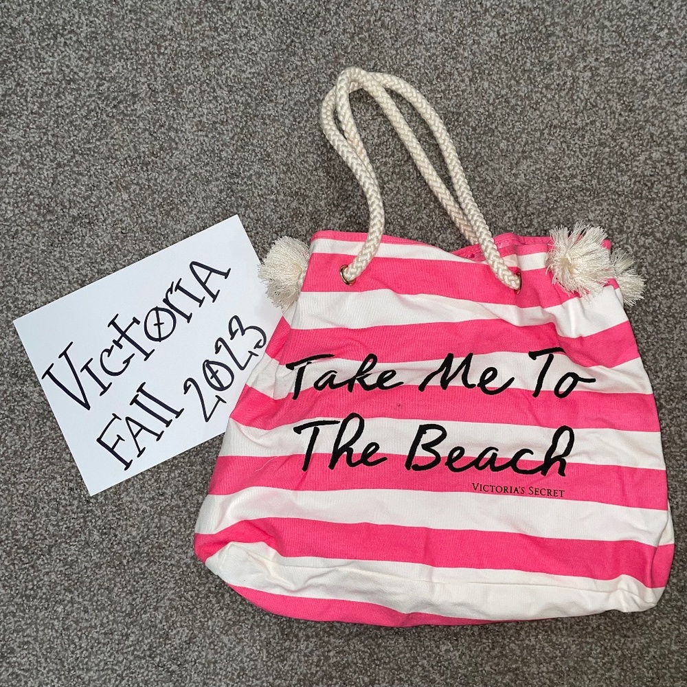 VICTORIA'S SECRET PINK STRIPE CAVAS TOTE BAG